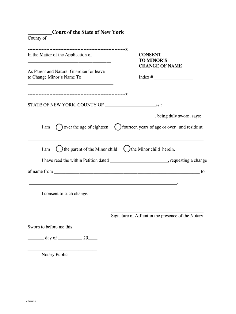 Consent to Minor's Change of Name New York  Form