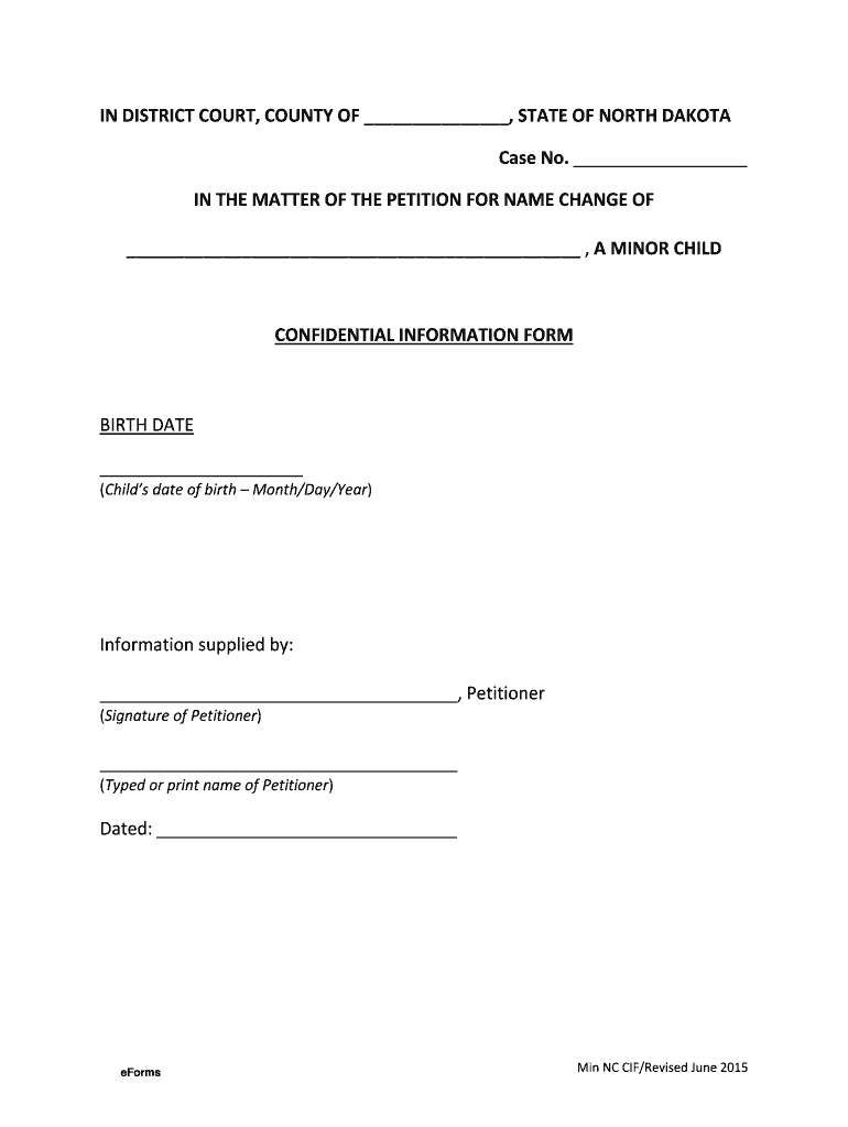  Confidential Information Form North Dakota 2015