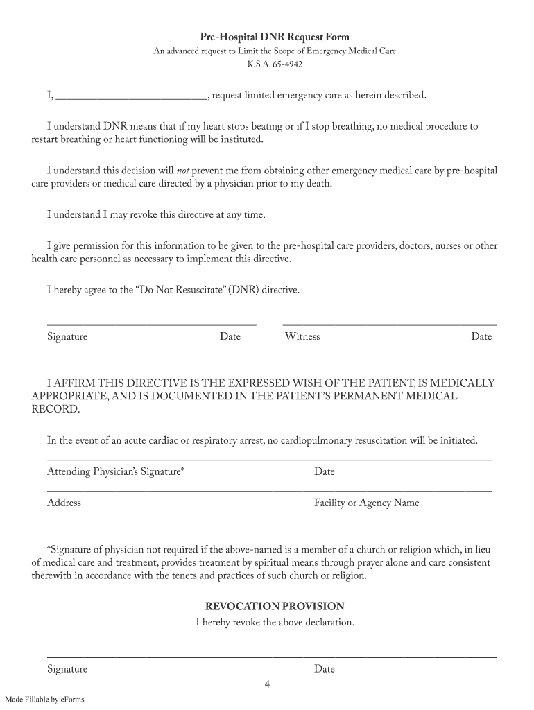 Pre Hospital Dnr  Form