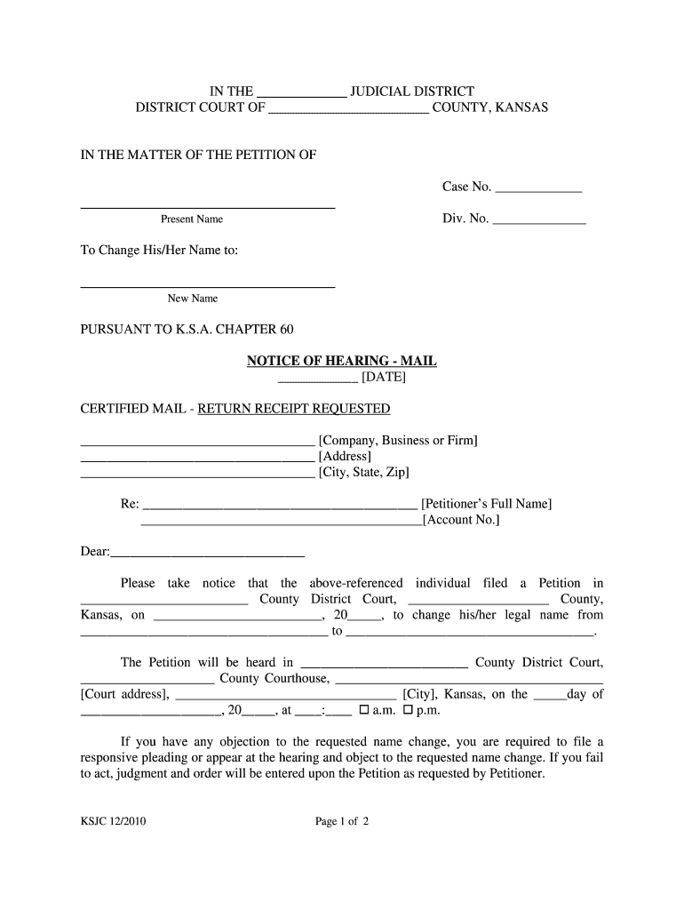 Notice of Hearing Mail Legal Forms Court Forms