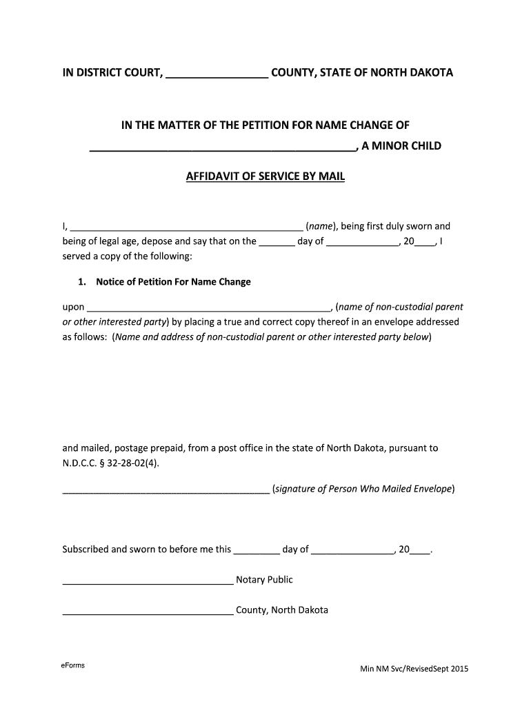  Affidavit of Service by Mail North Dakota 2015