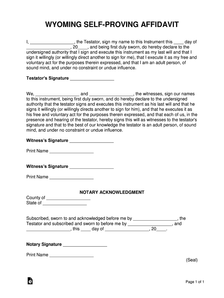 Wyoming Self Proving Affidavit Form