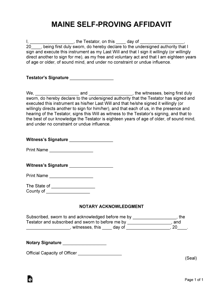 Maine Self Proving Affidavit Form