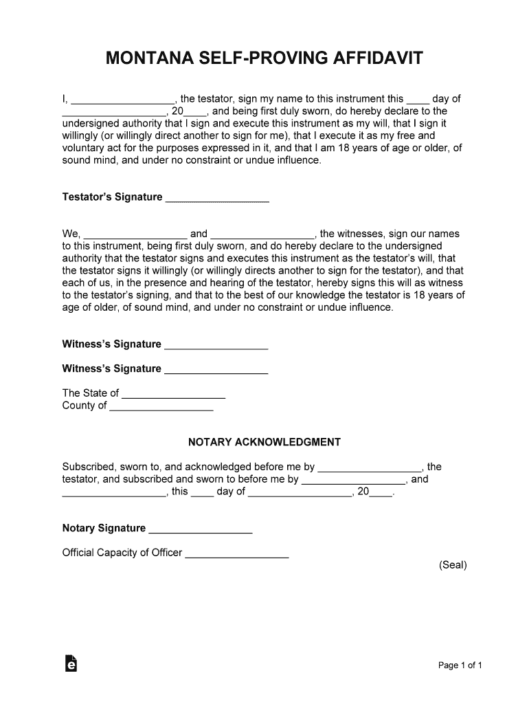 Montana Self Proving Affidavit Form