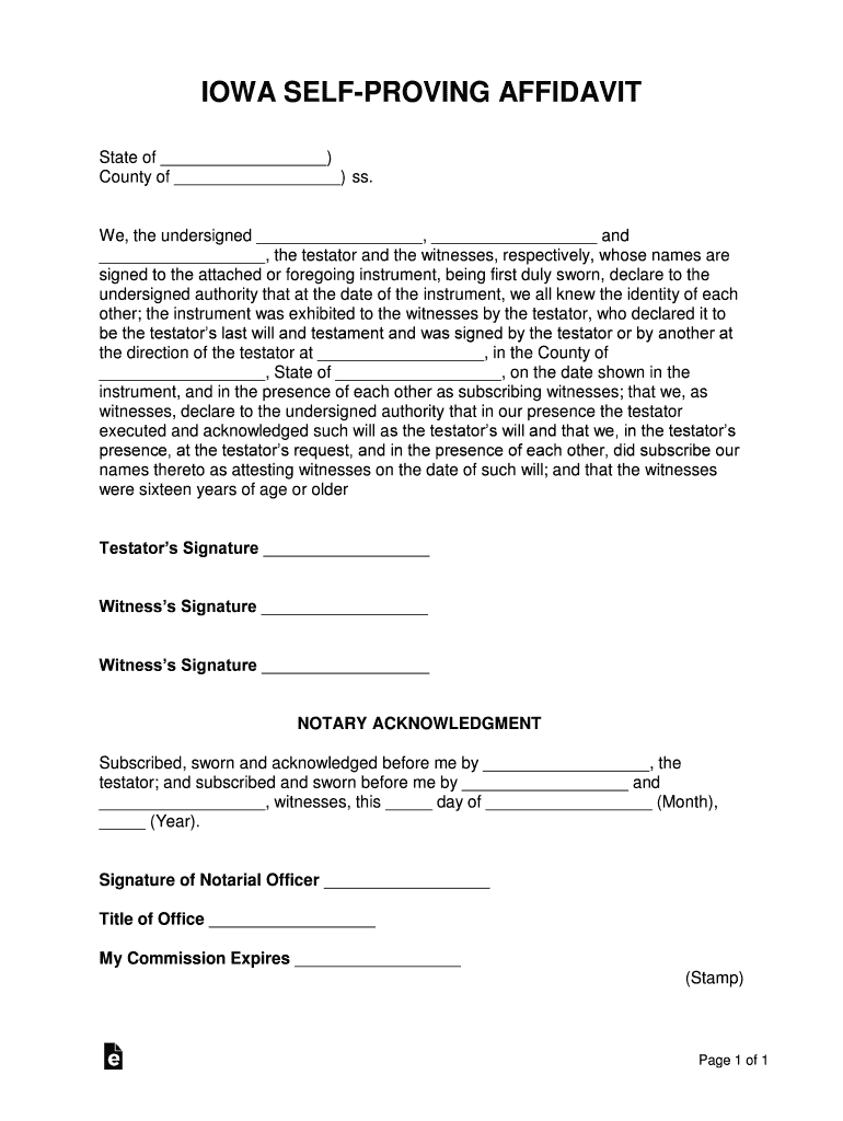 Iowa Self Proving Affidavit Form