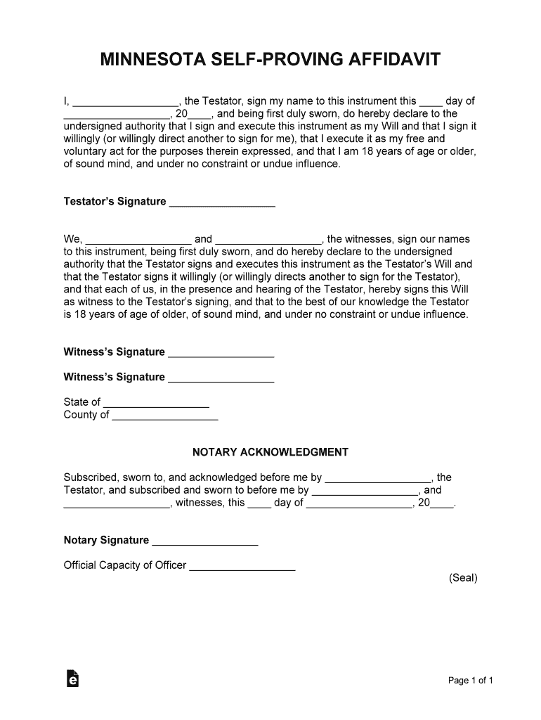 Minnesota Self Proving Affidavit Form