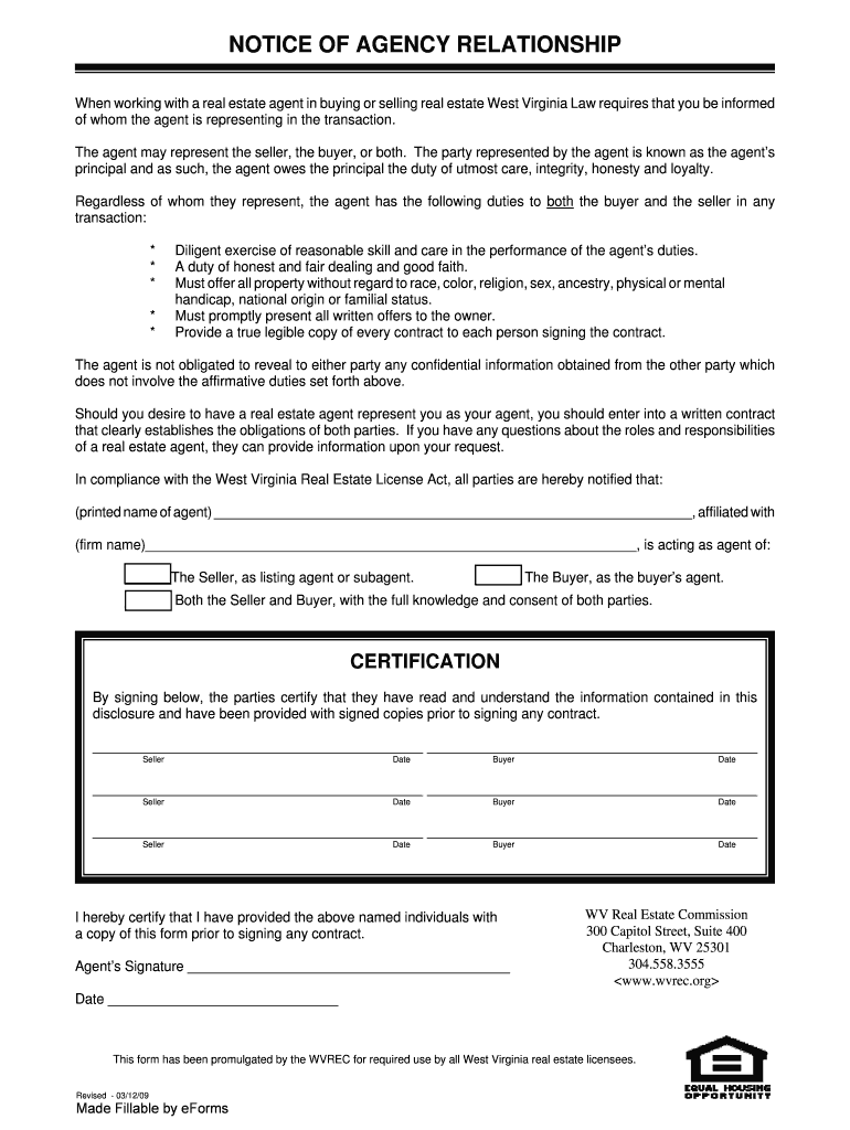 West Virginia Agency Disclosure Form