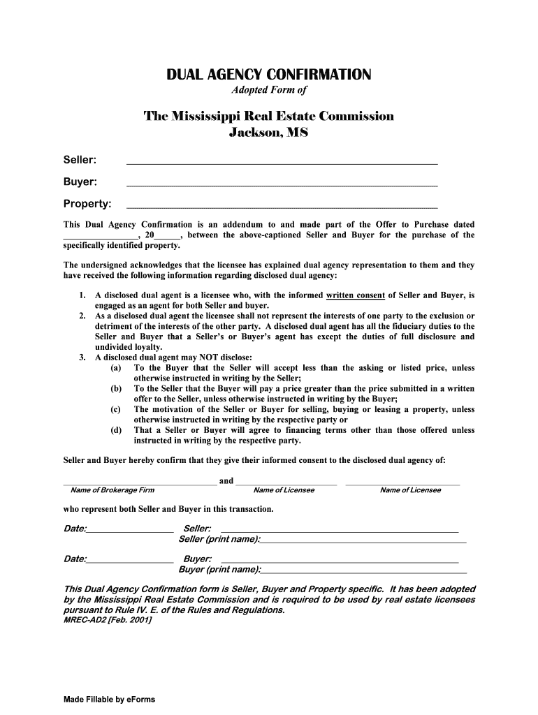 Mississippi Dual Agency Disclosure Form