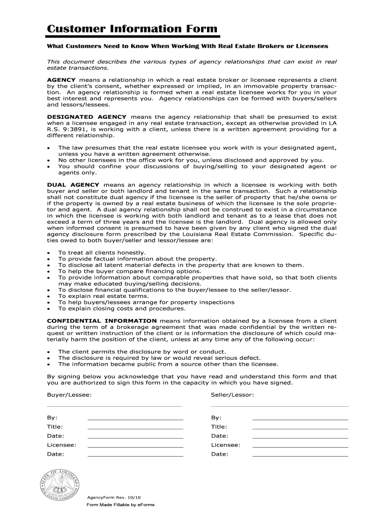 Louisiana Agency Disclosure Form