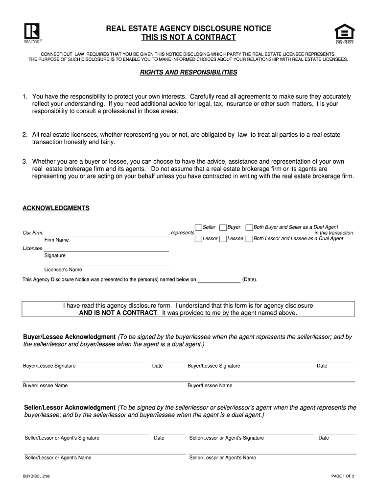 REAL ESTATE AGENCY DISCLOSURE NOTICE GIVEN to UNREPRESENTED  Form