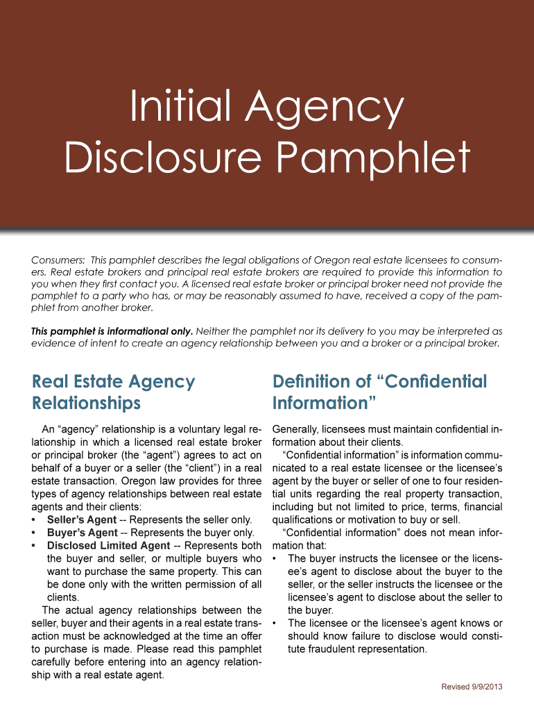 Sample Initial Agency Disclosure Pamphlet Oregon Gov  Form
