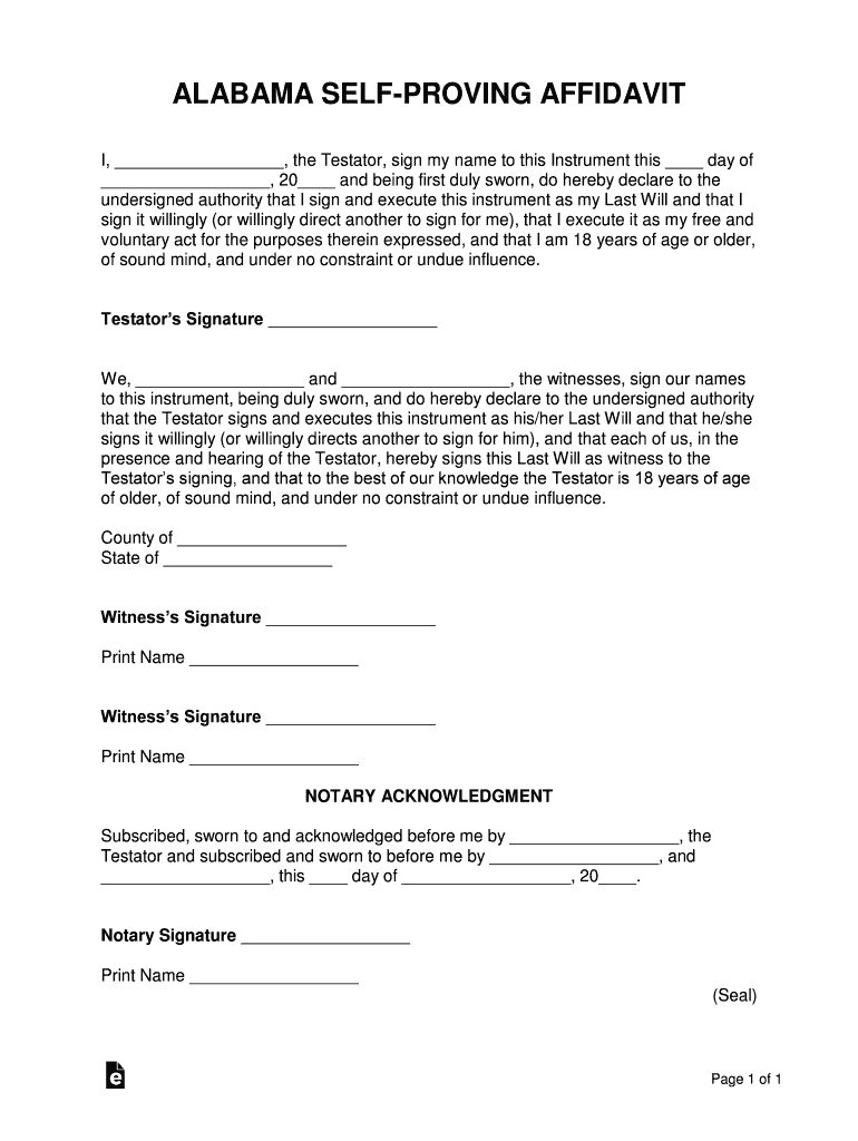 Alabama Self Proving Affidavit Form