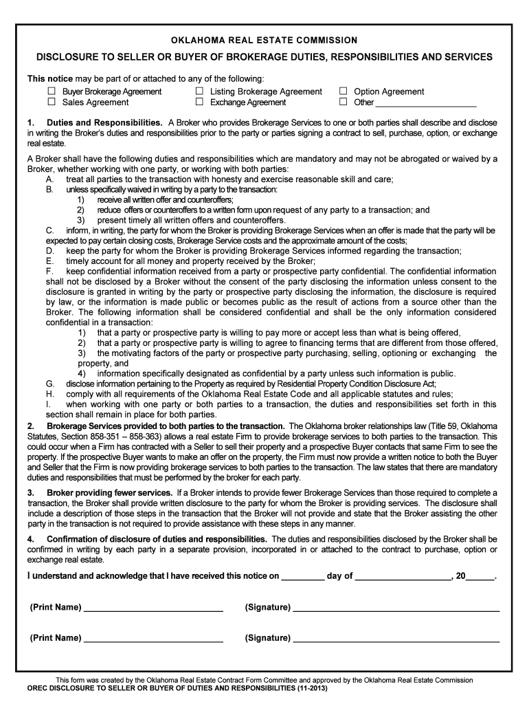 OKLAHOMA BROKER RELATIONSHIPS ACT TITLE 59 Oklahoma  Form