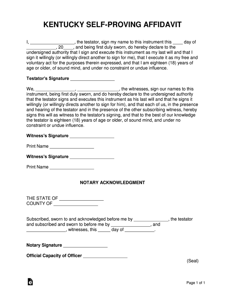 Kentucky Self Proving Affidavit Form