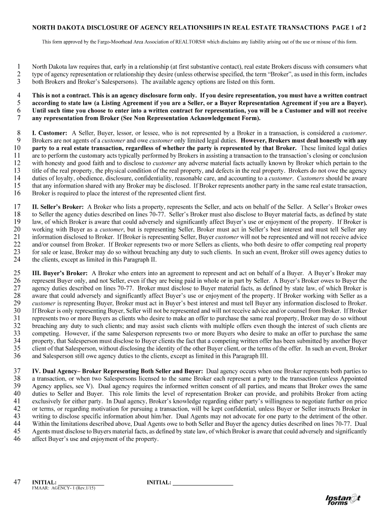  Agency Disclosure in the Real Estate Transaction and the 2015