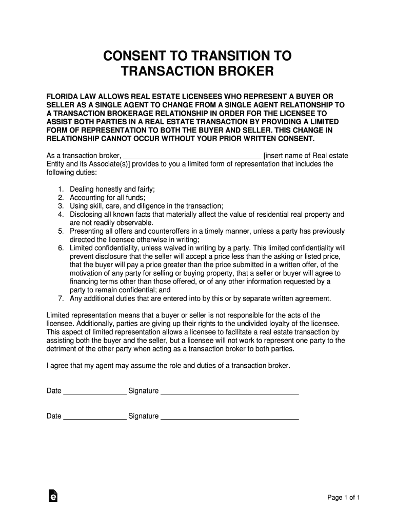 Get and Sign Florida Transaction Broker Relationship Disclosure Form