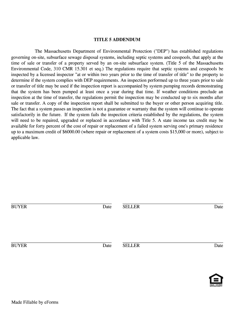 Septic Systems & Title 5Mass Gov  Form