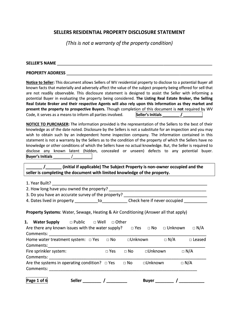 Seller's Disclosure of Real Property Condition Report  Form