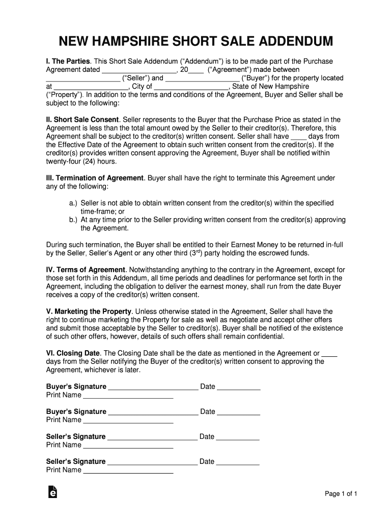 SHORT SALE ADDENDUM to the PURCHASE and SALES AGREEMENT  Form