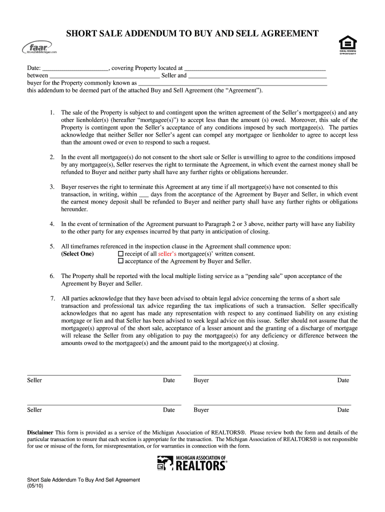 Michigan Short Sale Addendum  Form