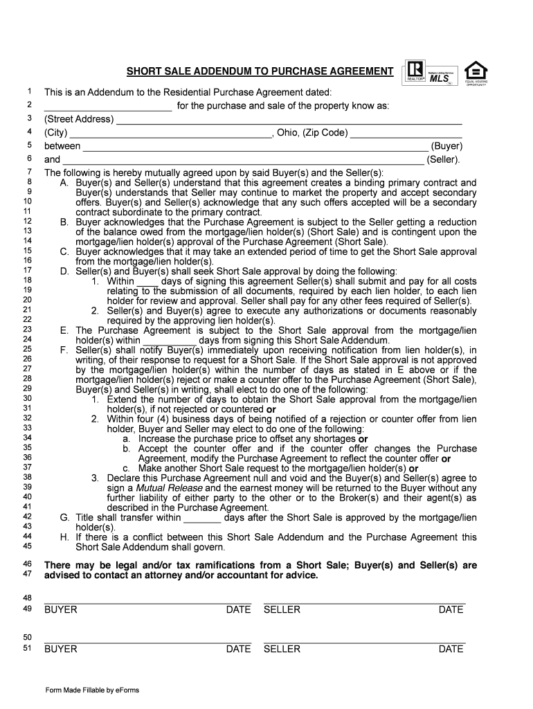 Ohio Short Sale Addendum  Form