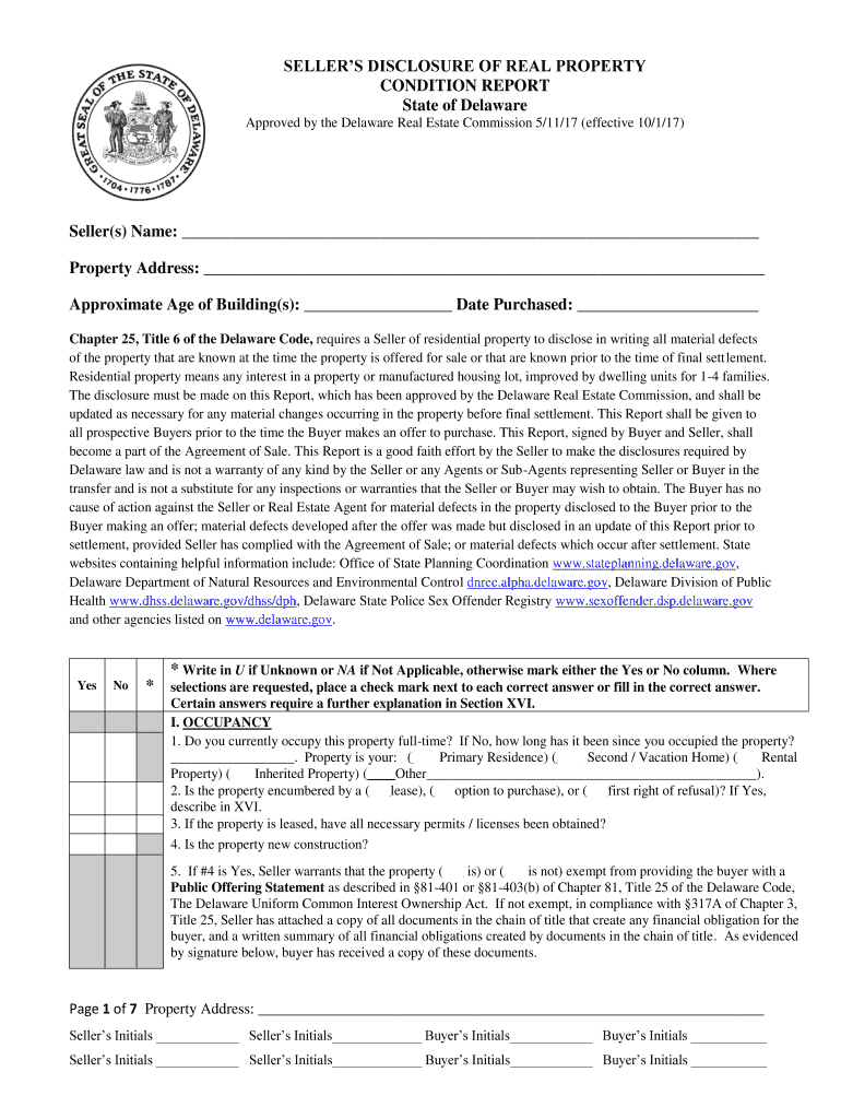  SELLER'S DISCLOSURE of REAL PROPERTY CONDITION 2017-2024