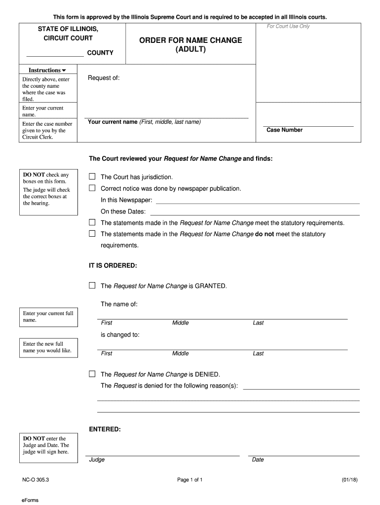  Illinois Order for Name Change Adult 2018