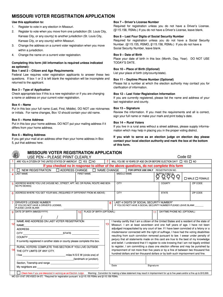 Missouri Voter Registration Form New Employee Information Request