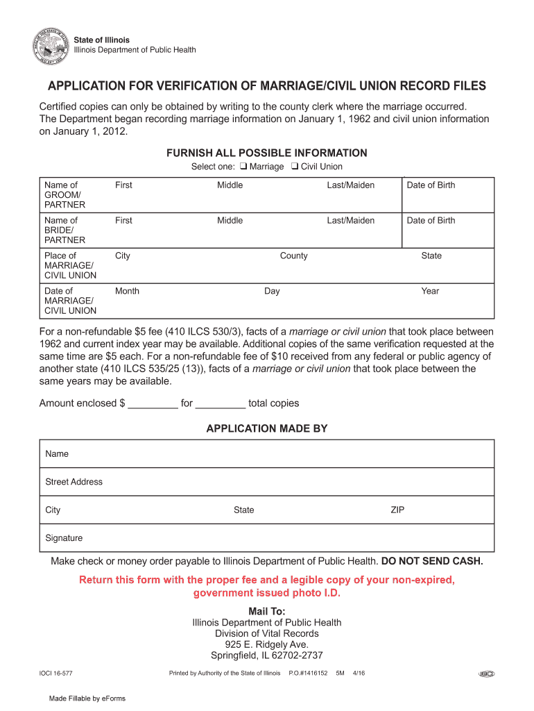 Illinois Application for Verification of Marriage  Form