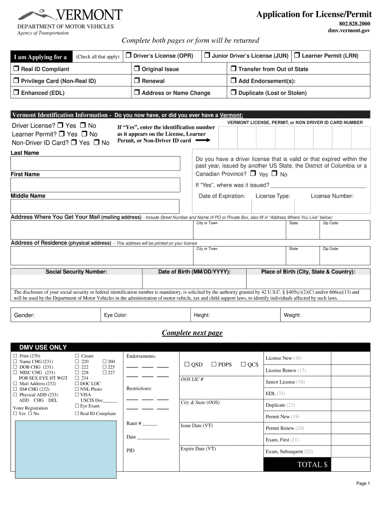  STATE of VERMONT License Driver Com 2017