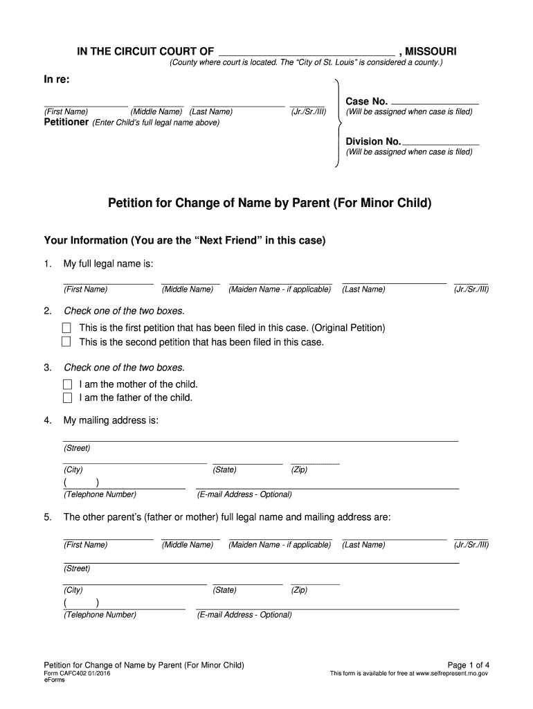  Petition for Change of Name by Parent Form CA402 2016-2024