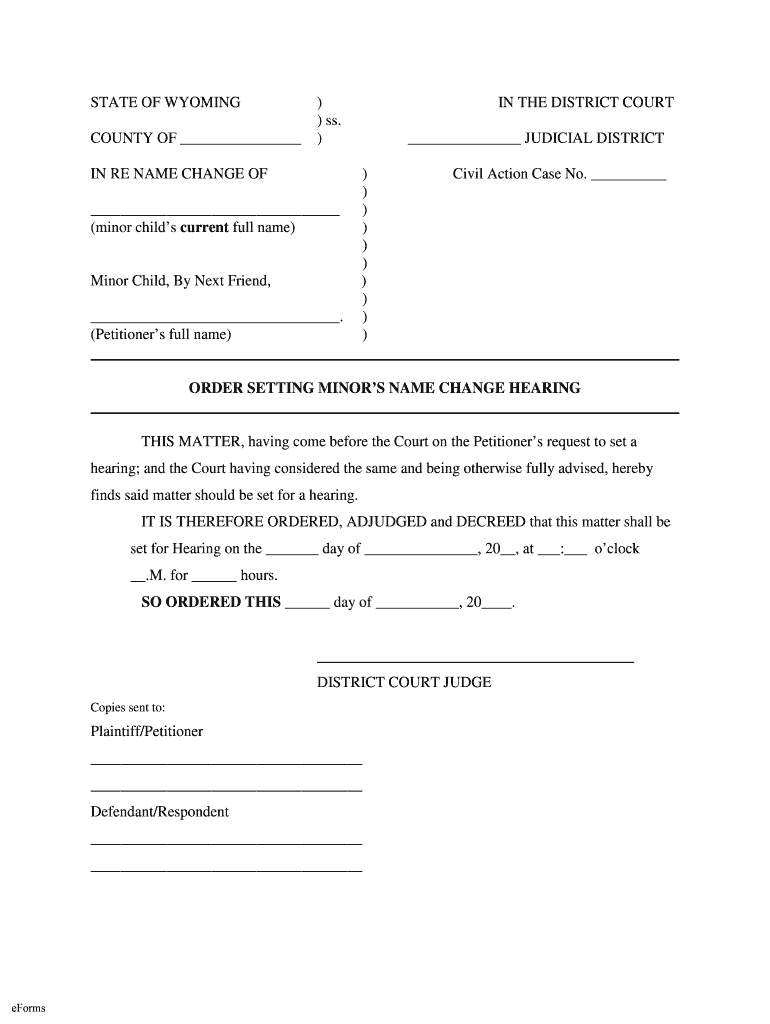 JUDICIAL DISTRICT in RE NAME CHANGE Equal Justice  Form