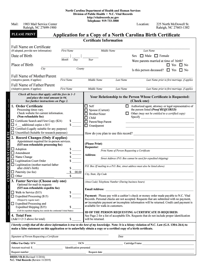 Get and Sign NC Division of Vital Records Raleigh Wake County, North 2016 Form