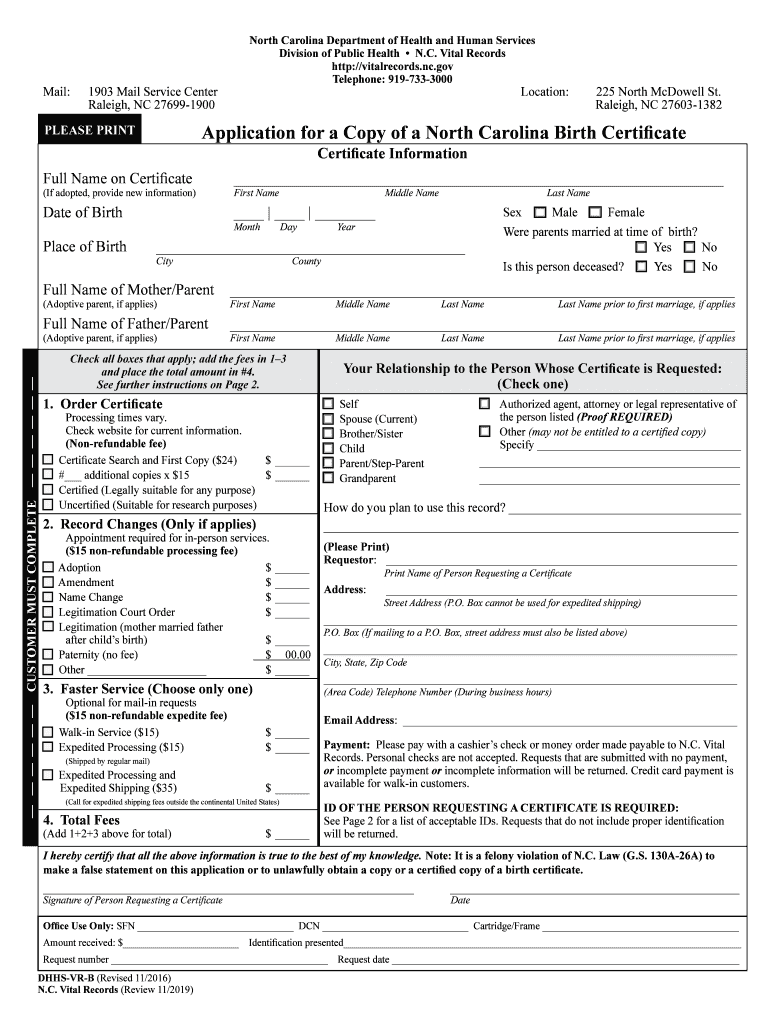  NC Division of Vital Records Raleigh Wake County, North 2016