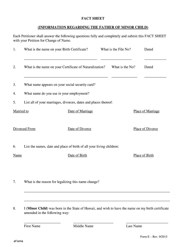 Hawaii Fact Sheet for Mother Minor by Parent  Form