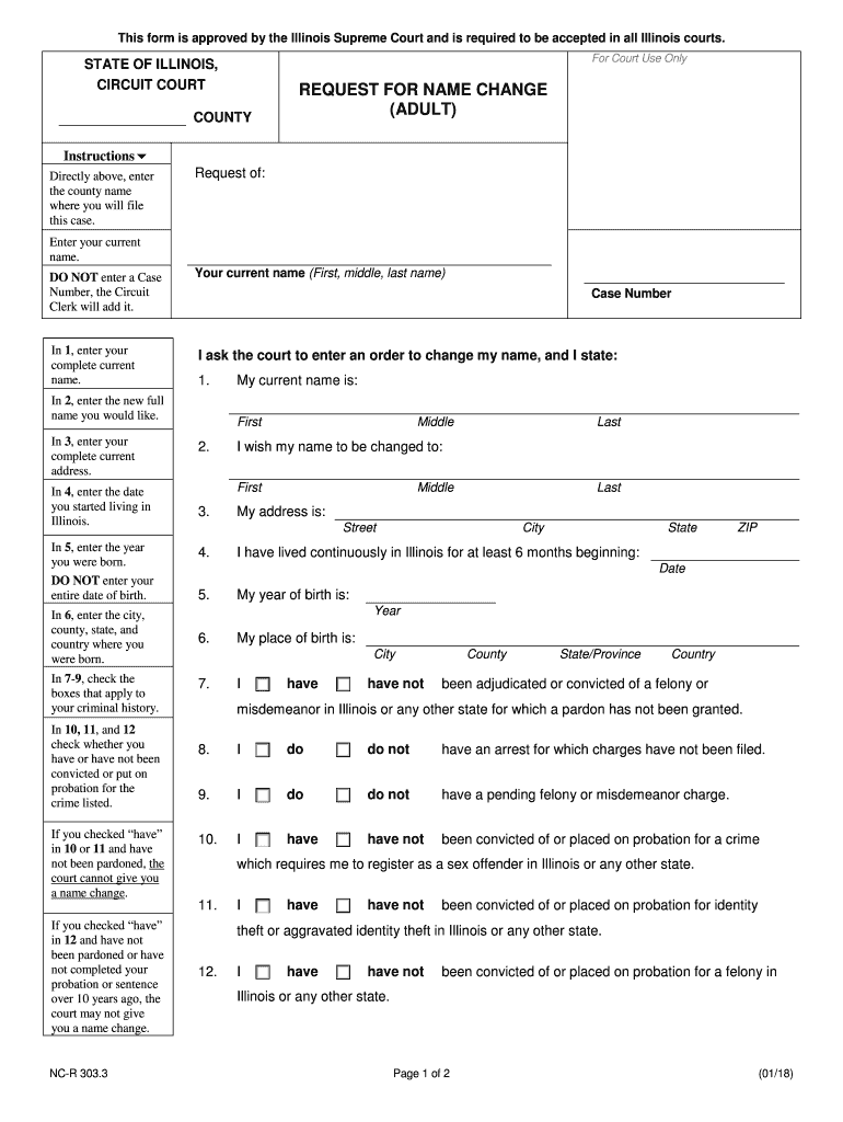  Illinois Request for Name Change Adult 2018