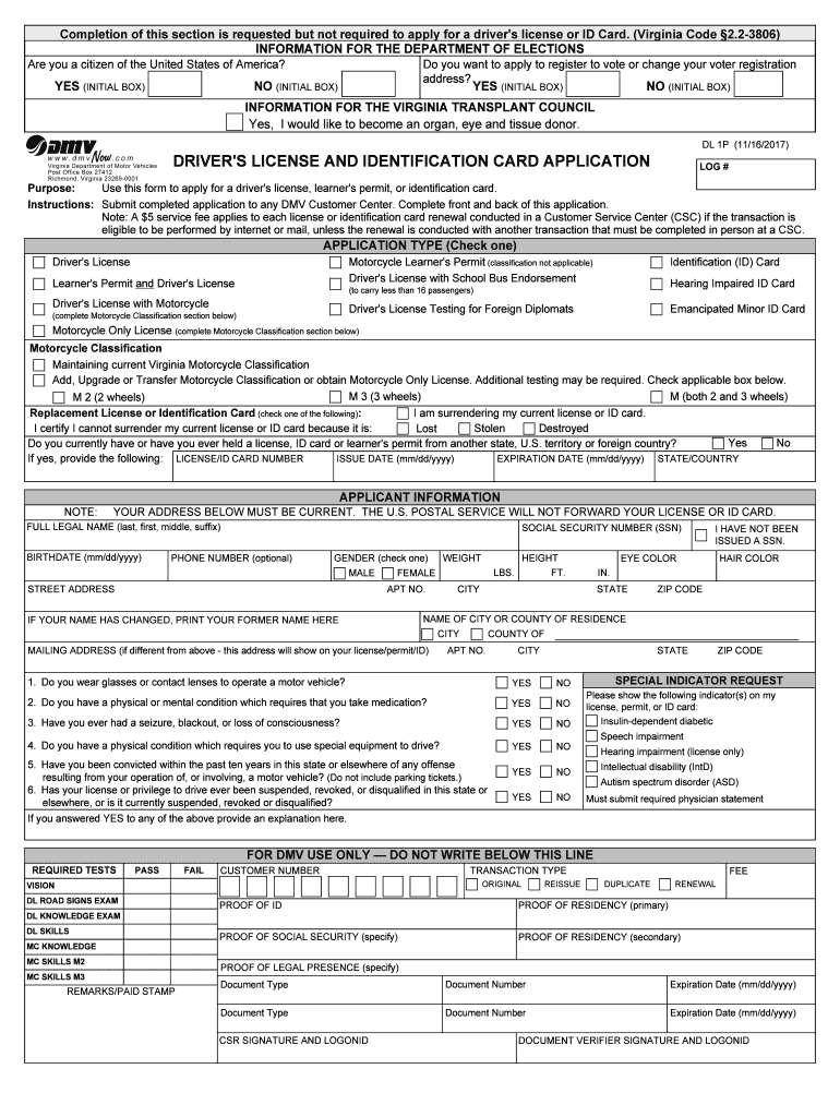 Form DL 1P Driver's License and Identification Card