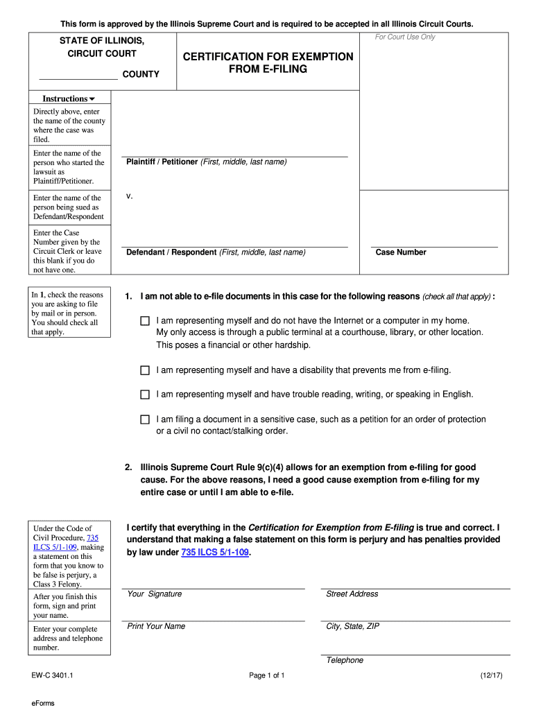 Illinois Certification for Exemption from E Filing  Form