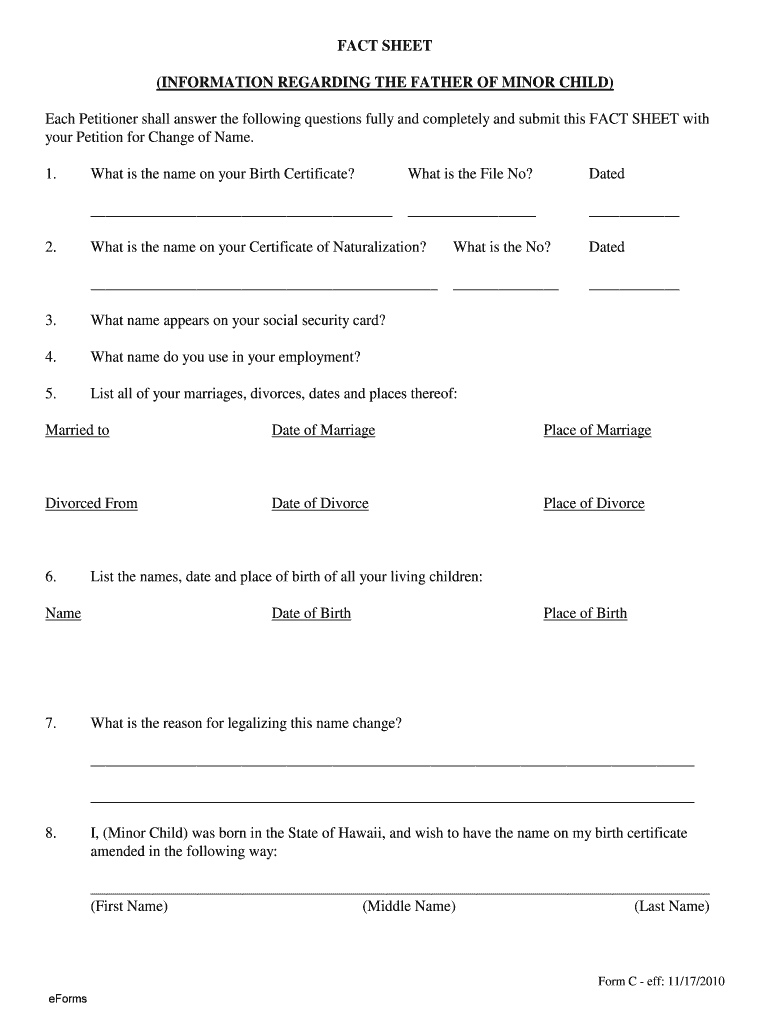  Hawaii Fact Sheet for Father Minor by Parents 2010