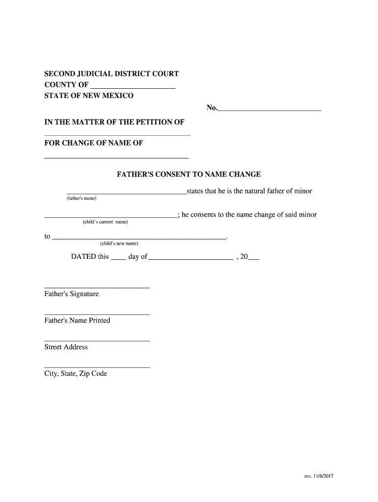 Change Of Name Adult Second Judicial District Court NM Fill Out And 