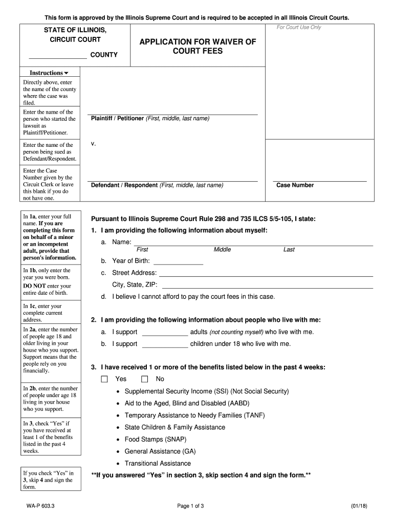 Illinois Application for Waiver of Court Fees  Form