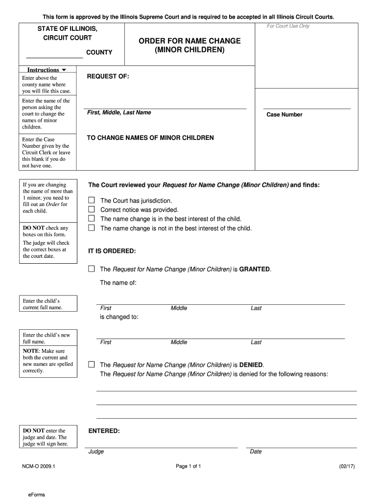  Illinois Order for Name Change Minor Children 2017