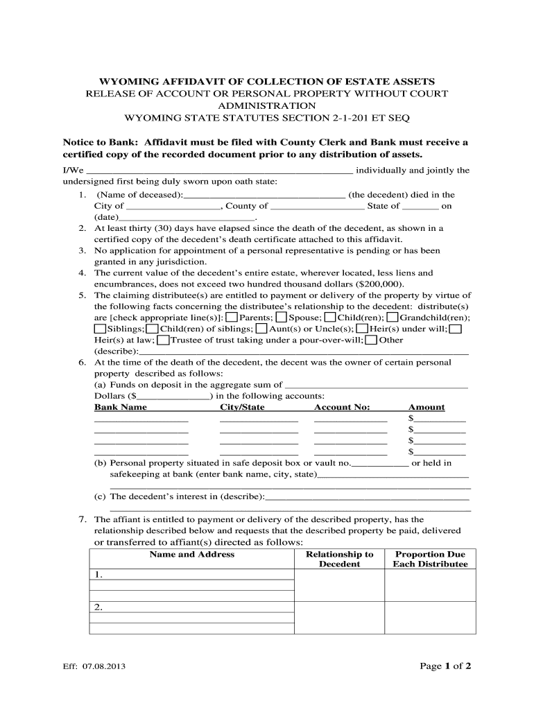 Of 2 WYOMING AFFIDAVIT of COLLECTION of ESTATE  Form