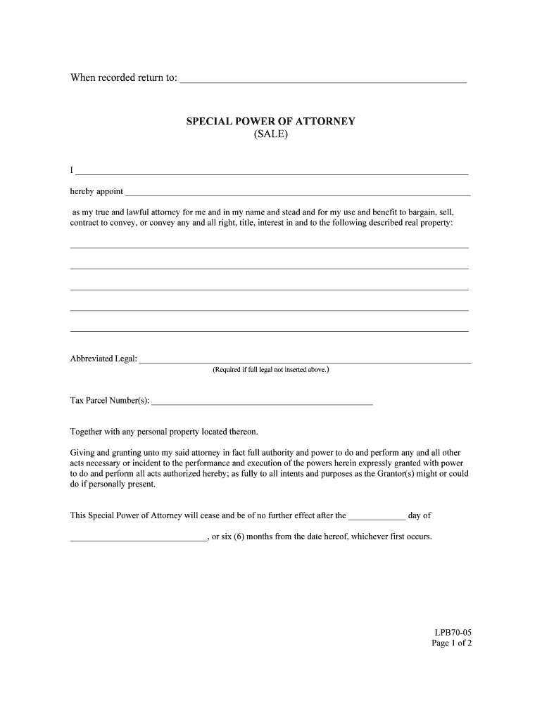 Washington Real Estate Power of Attorney Form LPB70 05 DOCX