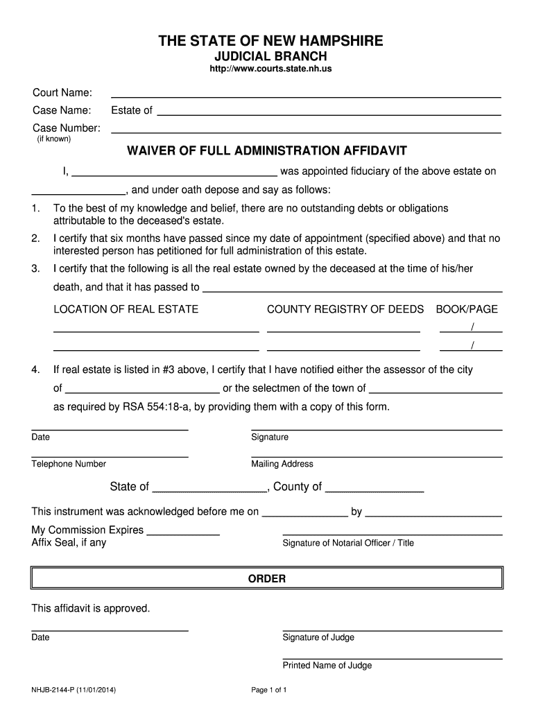 Get and Sign Waiver of Full Administration Affidavit  Form