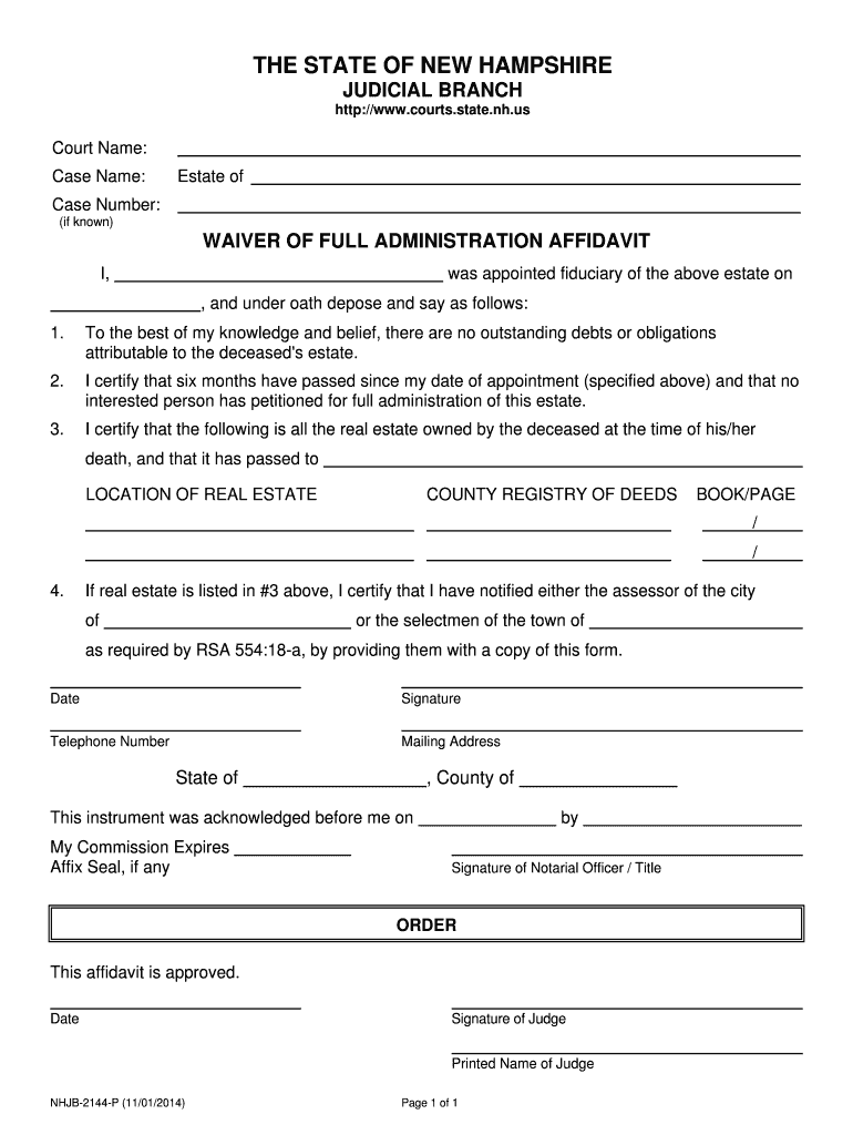 Waiver of Full Administration Affidavit  Form