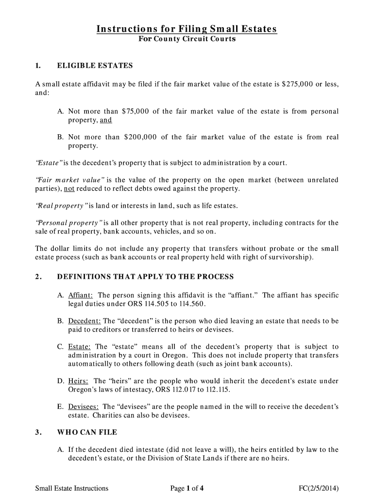  Oregon Small Estate AffidavitAffidavit of Claiming 2014