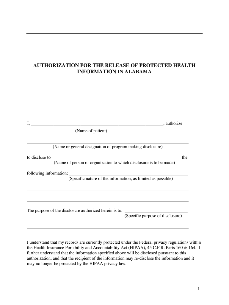 Alabama HIPAA Release Form