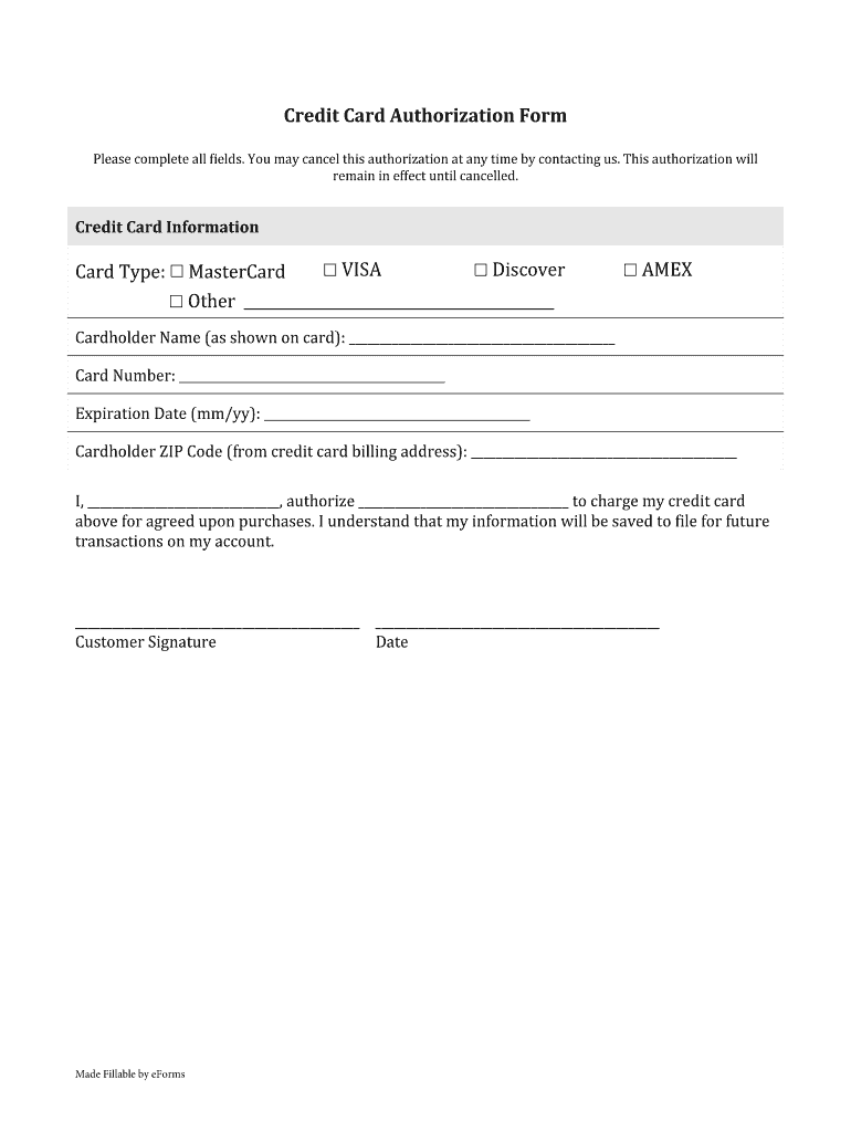 Simple Credit Card Authorization Form