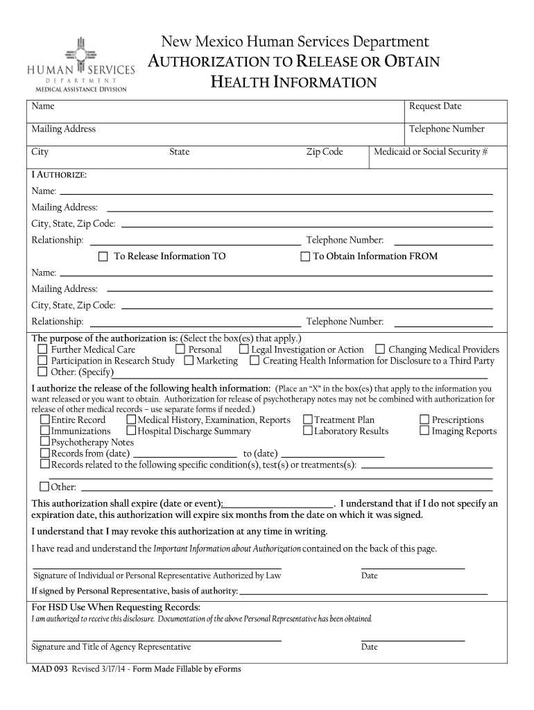 New Mexico HIPAA Release Form